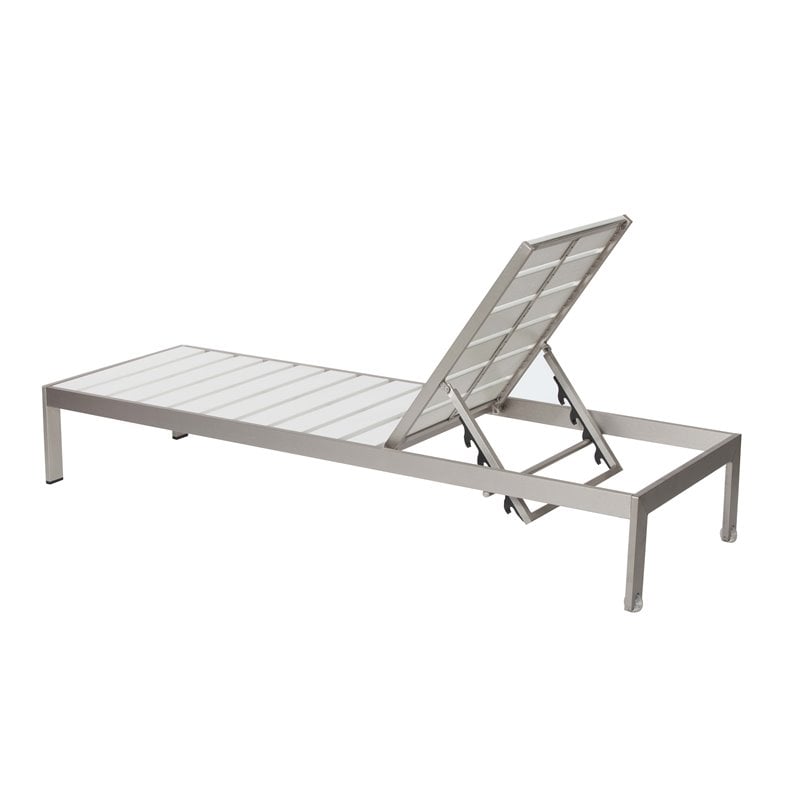 Pemberly Row Modern Aluminum Patio Lounger in Gray Frame/White