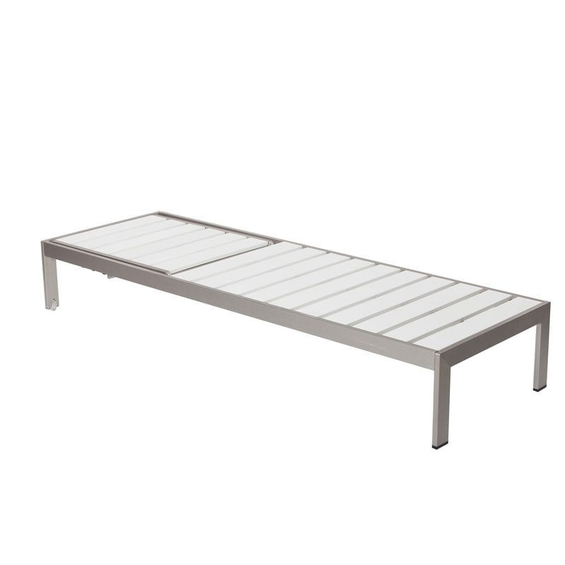 Pemberly Row Modern Aluminum Patio Lounger in Gray Frame/White