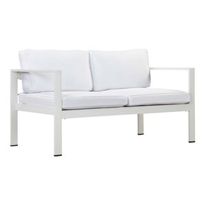 Pemberly Row Modern Aluminum Outdoor Sofa in Powder Coated White