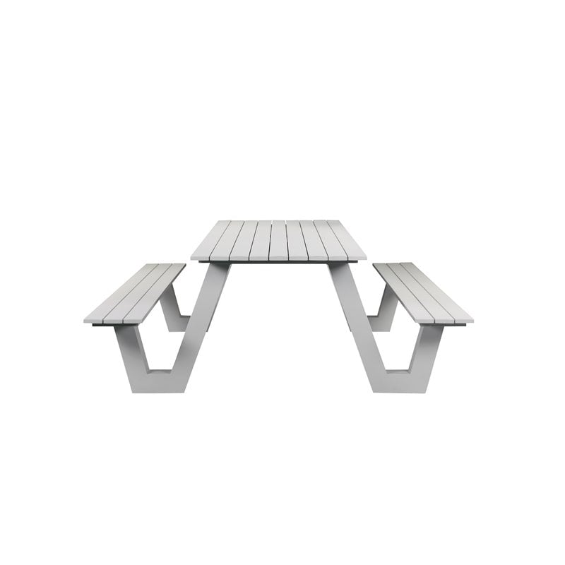 Pemberly Row Contemporary Aluminum Outdoor Picnic Table in White