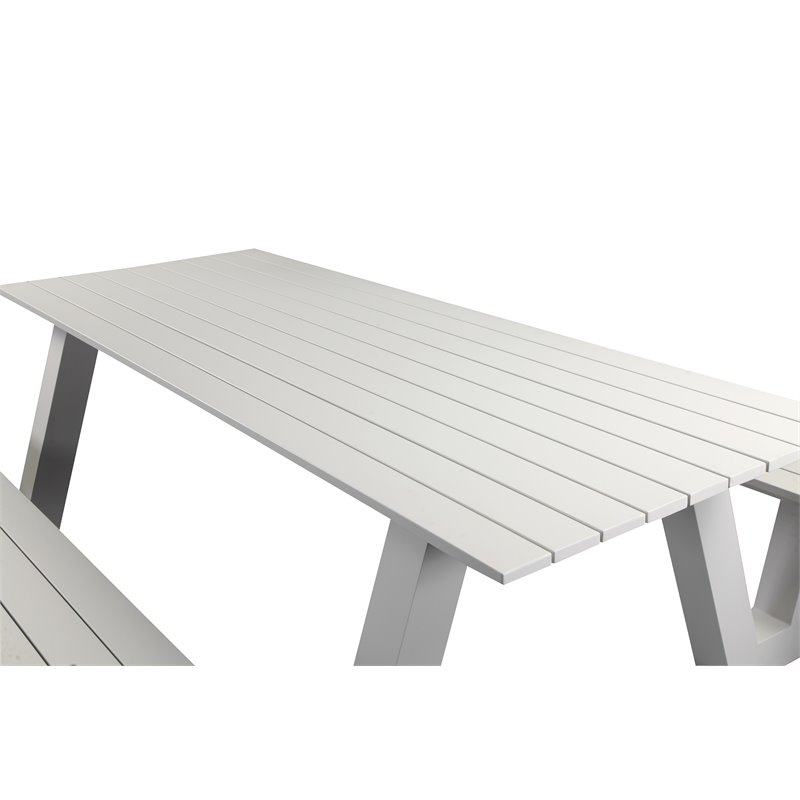 Pemberly Row Contemporary Aluminum Outdoor Picnic Table in White