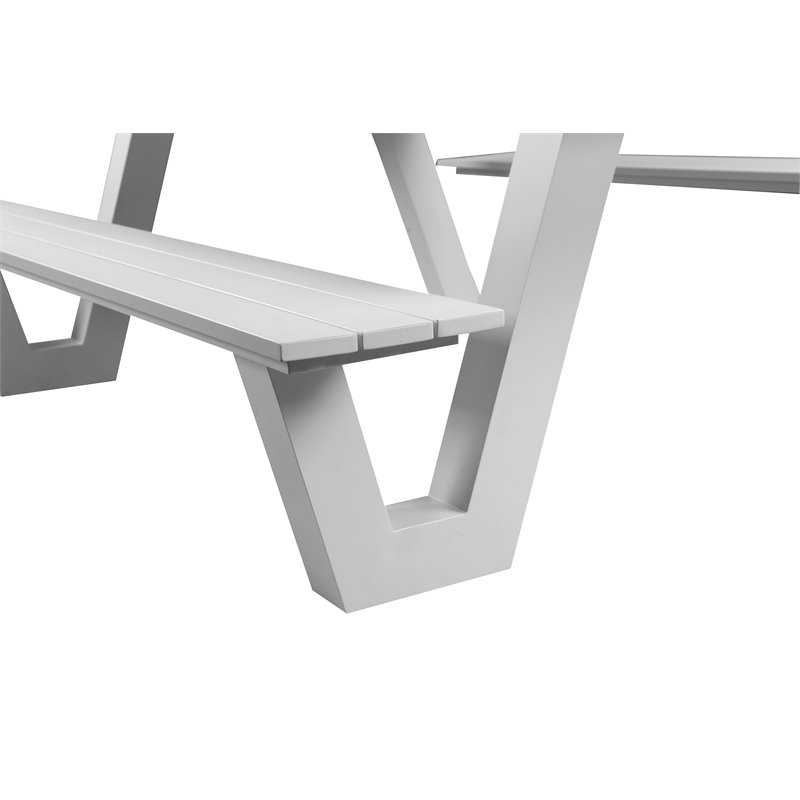 Pemberly Row Contemporary Aluminum Outdoor Picnic Table in White