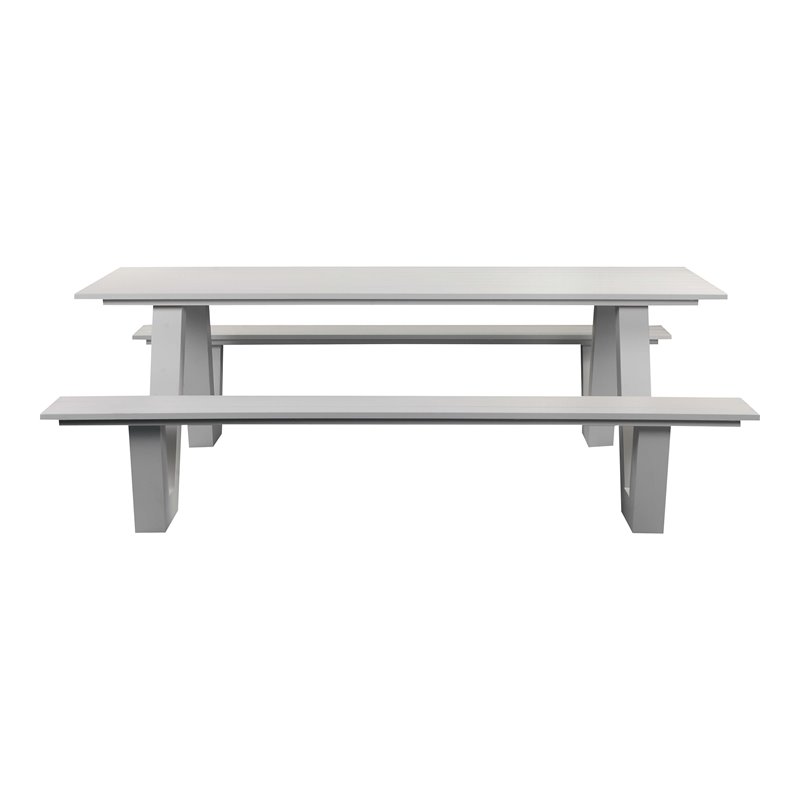 Pemberly Row Contemporary Aluminum Outdoor Picnic Table in White
