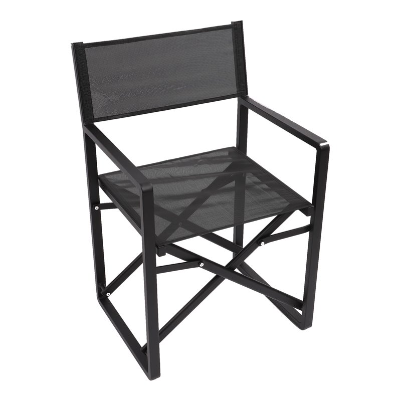 Pemberly Row Aluminum Patio Directors Chairs in Black (Set of 2)
