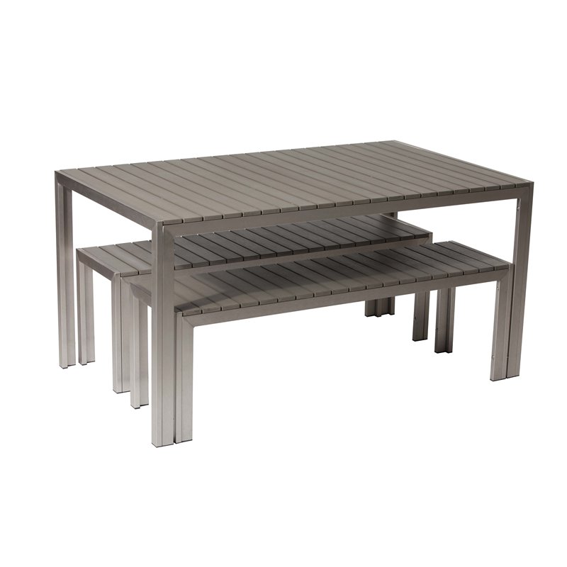 Pemberly Row 4-piece Modern Aluminum Patio Dining Set in Gray