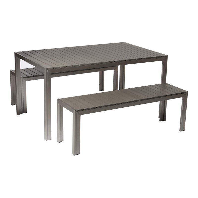Pemberly Row 4-piece Modern Aluminum Patio Dining Set in Gray