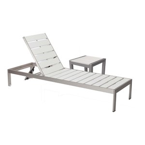 Pemberly Row 2-piece Aluminum Patio Lounger and Side Table in White
