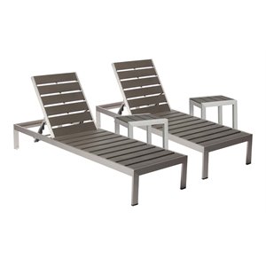 Pemberly Row 4-piece Aluminum Patio 2 Loungers and 2 Side Tables in Gray