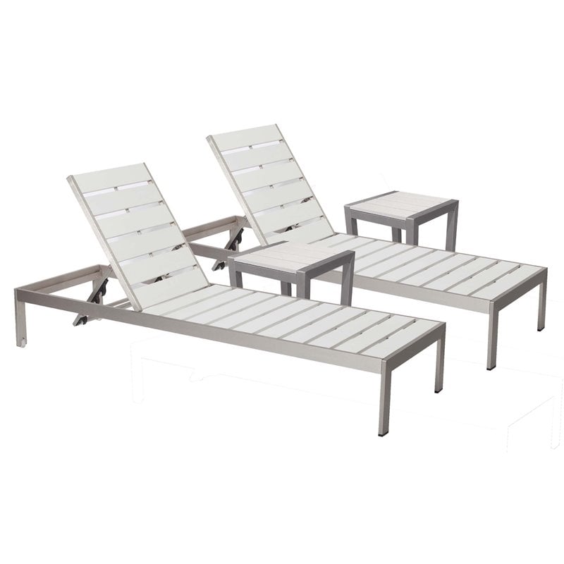 Pemberly Row 4-piece Aluminum Patio 2 Loungers and 2 Side Tables in White