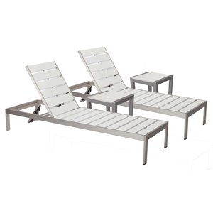 Pemberly Row 4-piece Aluminum Patio 2 Loungers and 2 Side Tables in White