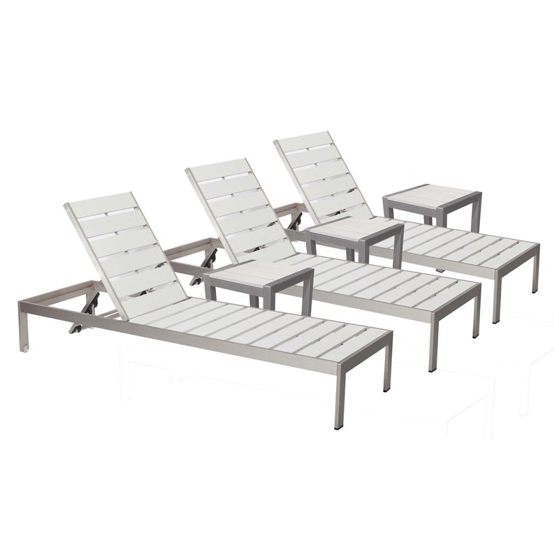 Pemberly Row 6-piece Aluminum Patio 3 Loungers and 3 Side Tables in White