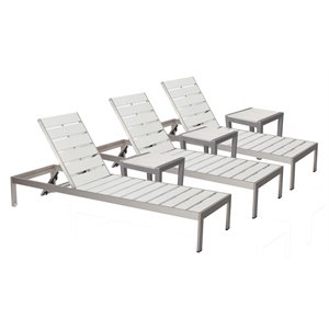 Pemberly Row 6-piece Aluminum Patio 3 Loungers and 3 Side Tables in White