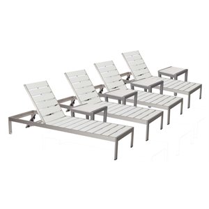 Pemberly Row 8-piece Aluminum Patio 4 Loungers and 4 Side Tables in White