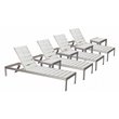 Pemberly Row 8-piece Aluminum Patio 4 Loungers and 4 Side Tables in White