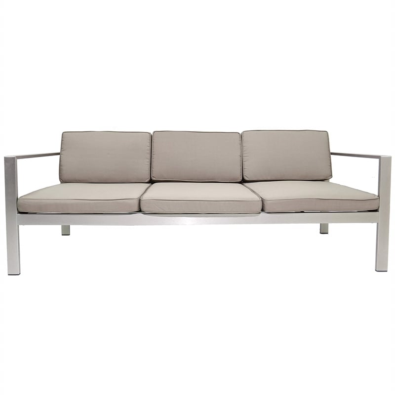 Pemberly Row Contemporary Aluminum Outdoor 3-seater Sofa in Gray Taupe