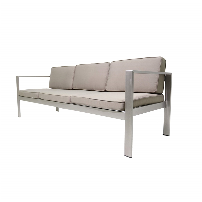 Pemberly Row Contemporary Aluminum Outdoor 3-seater Sofa in Gray Taupe
