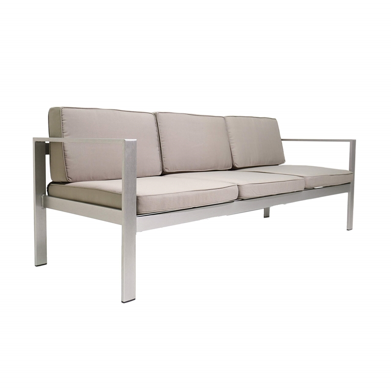 Pemberly Row Contemporary Aluminum Outdoor 3-seater Sofa in Gray Taupe