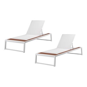 Pemberly Row Modern Aluminum Patio Loungers in White (Set of 2)
