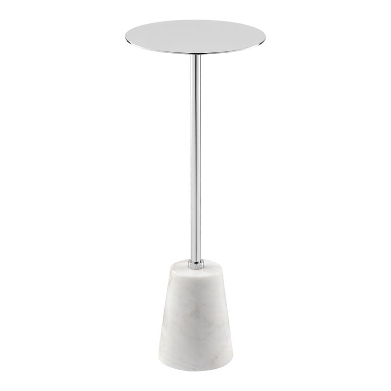 Pemberly Row Modern Genuine Marble and Metal Side Table in White