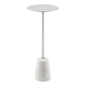 Pemberly Row Modern Genuine Marble and Metal Side Table in White