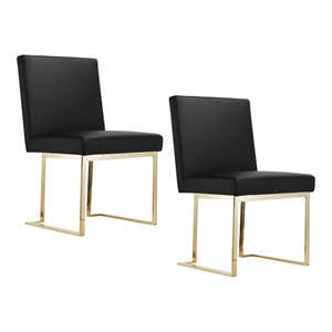 Pemberly Row 18.5&quot Polyurethane/Metal Side Chair in Black/Gold (Set of 2)