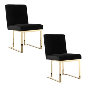 Pemberly Row 18.5&quot Velvet/Steel Metal Side Chair in Black/Gold (Set of 2)