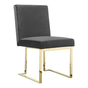 Pemberly Row 18.5&quot Velvet & Steel Side Chair in Gray & Gold (Set of 2)