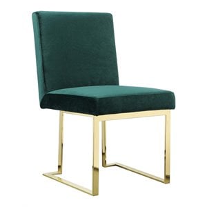 Pemberly Row 18.5&quot Velvet & Steel Side Chair in Green & Gold (Set of 2)