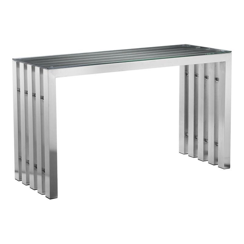 Pemberly Row Modern Brushed Steel Metal Console Table in Silver