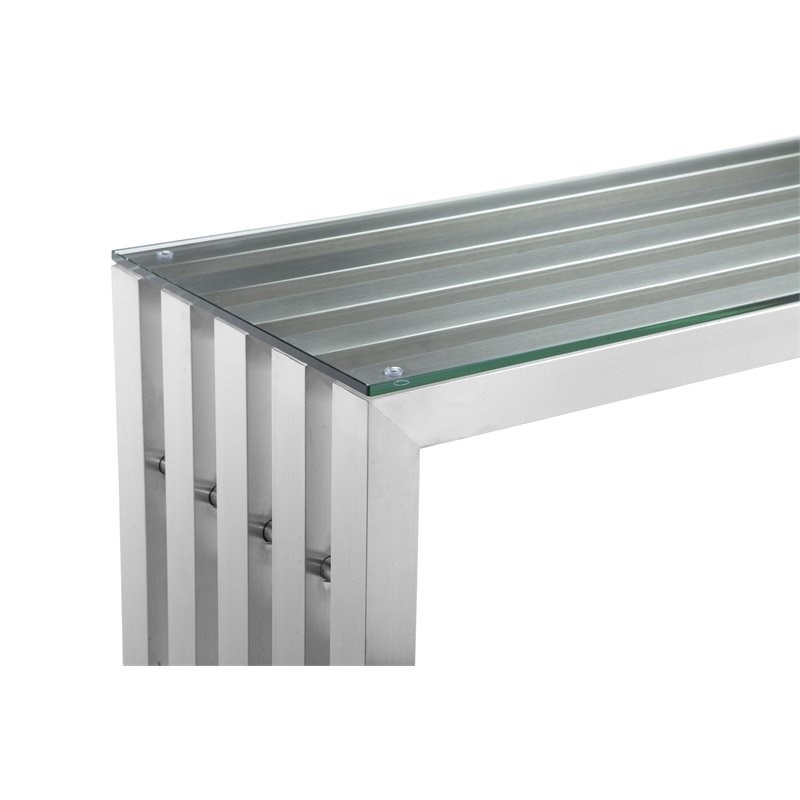 Pemberly Row Modern Brushed Steel Metal Console Table in Silver