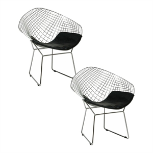 Pemberly Row 15.5&quot Wire Mesh Faux Leather Chair in Black (Set of 2)