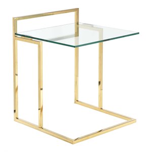 Pemberly Row Contemporary Glass & Steel Tray Table in Gold/Clear