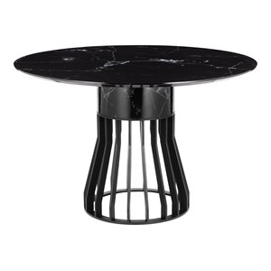 Pemberly Row Contemporary 47&quot Faux Marble & Metal Dining Table in Black