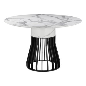 Pemberly Row 47&quot Faux Marble & Metal Dining Table in Black & White