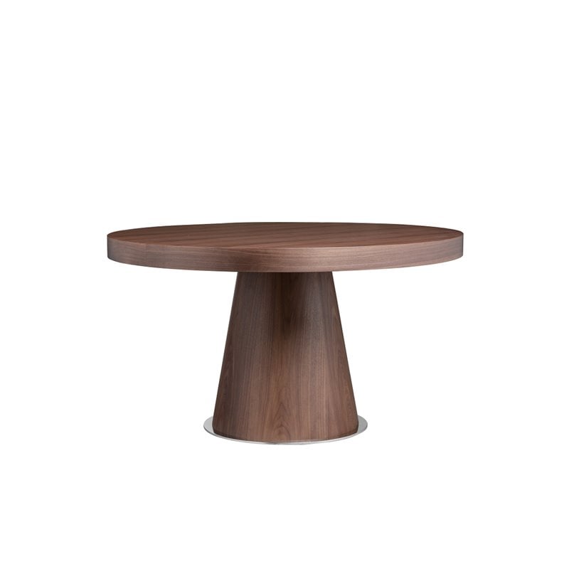 Pemberly Row Modern Wood Veneer & Polished Steel Dining Table in Walnut