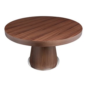 Pemberly Row Modern Wood Veneer & Polished Steel Dining Table in Walnut