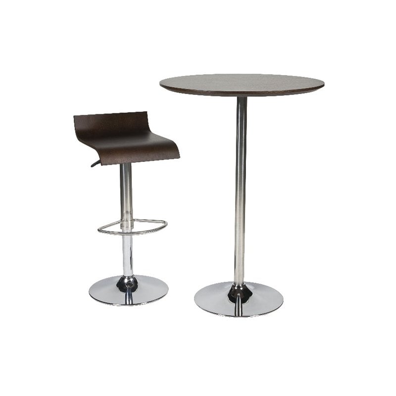 Pemberly Row Modern Wood Veneer & Polished Steel Dining Table in Espresso