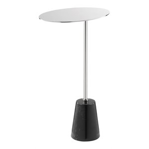 Pemberly Row Modern Genuine Marble & Steel Side Table in Black
