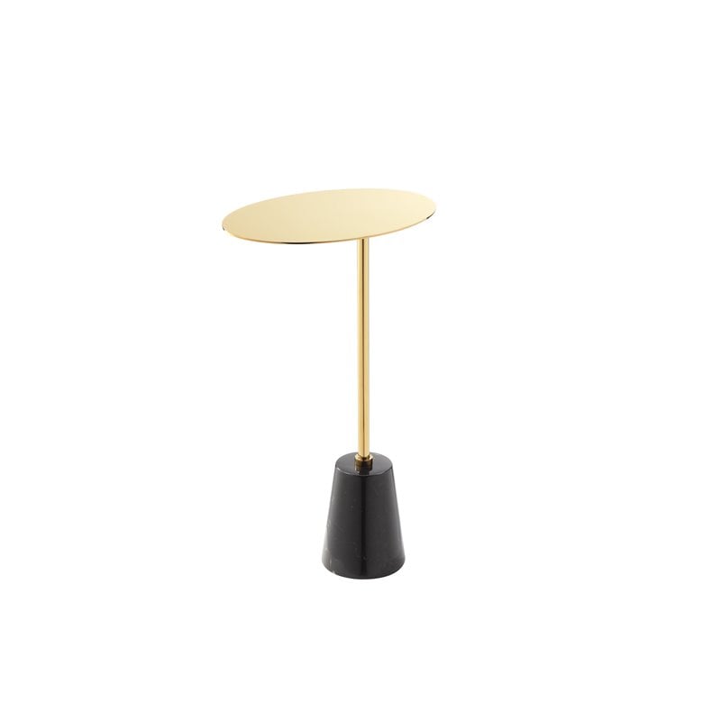 Pemberly Row Modern Genuine Marble & Steel Side Table in Black/Gold