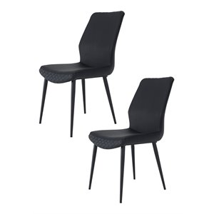 Pemberly Row 18.5&quot Faux Leather Dining Chair in Black (Set of 2)