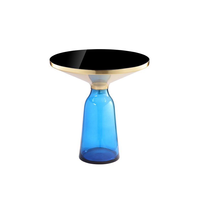 Pemberly Row Contemporary Glass Side Table in Gold and Blue Finish