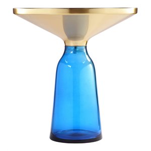 Pemberly Row Contemporary Glass Side Table in Gold and Blue Finish