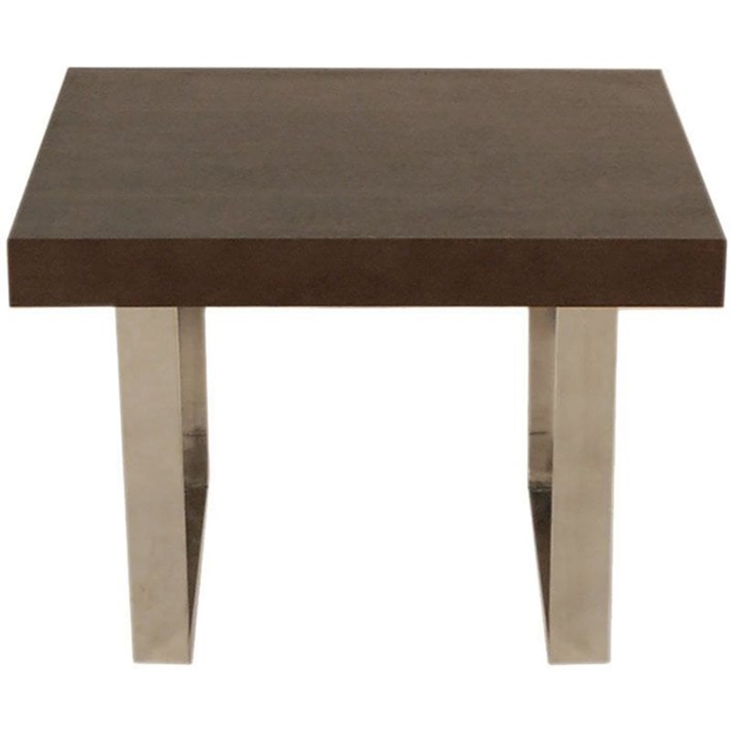 Pemberly Row Modern Wood Veneer & Polished Steel Side Table in Espresso