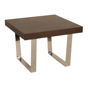 Pemberly Row Modern Wood Veneer & Polished Steel Side Table in Espresso