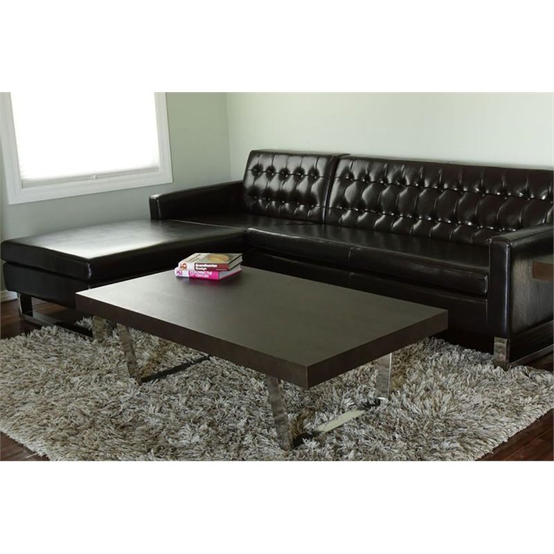 Pemberly Row Modern Wood Veneer & Polished Steel Coffee Table in Espresso