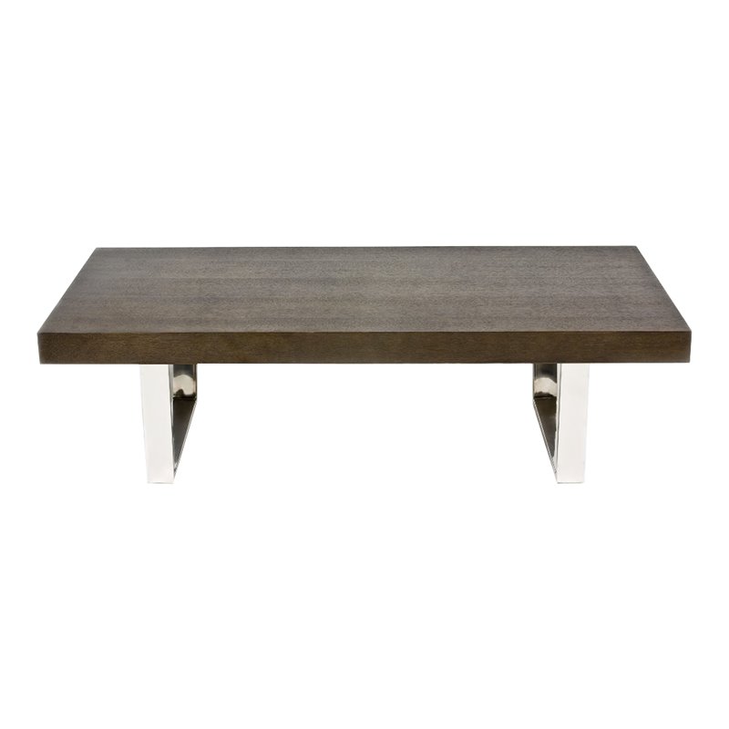 Pemberly Row Modern Wood Veneer & Polished Steel Coffee Table in Espresso