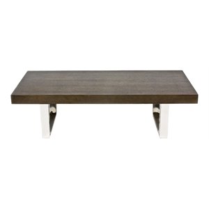 Pemberly Row Modern Wood Veneer & Polished Steel Coffee Table in Espresso