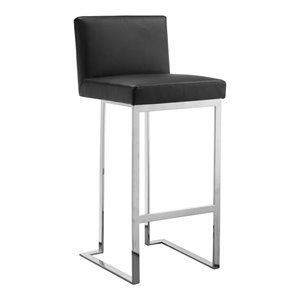 Pemberly Row 30&quot Modern Faux Leather & Polished Steel Bar Stool in Black