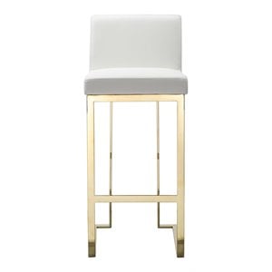 Pemberly Row 30&quot Faux Leather & Polished Steel Bar Stool in White/Gold