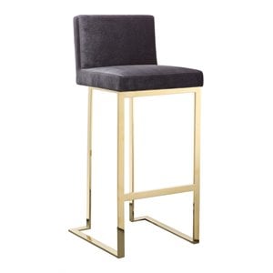 Pemberly Row 30&quot Modern Velvet & Polished Steel Bar Stool in Gray/Gold